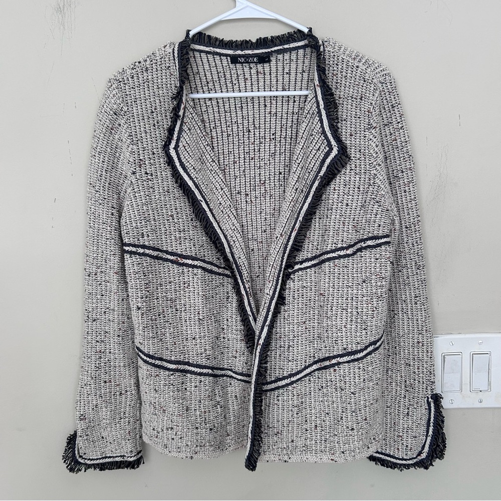 NOC & ZOE Women's Black and White fringe Cardigan size Large